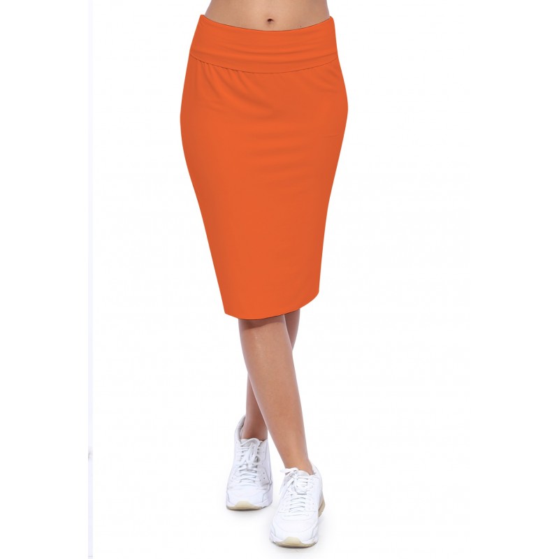 Jupe longueur genoux ceinture large élastique en modal AELIS02 Jupe longueur genoux ceinture large élastique en modal AELIS02