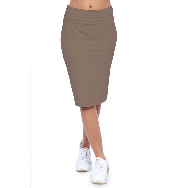 Jupe longueur genoux ceinture large élastique en modal AELIS02 Jupe longueur genoux ceinture large élastique en modal AELIS02