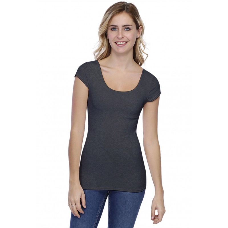 T-shirt col danseuse manches courtes capes en modal ROXANE02 T-shirt col danseuse manches courtes capes en modal ROXANE02