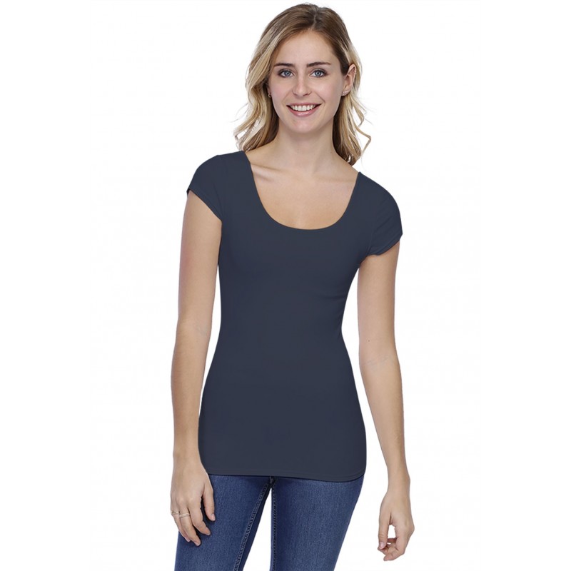 T-shirt col danseuse manches courtes capes en modal ROXANE02 T-shirt col danseuse manches courtes capes en modal ROXANE02
