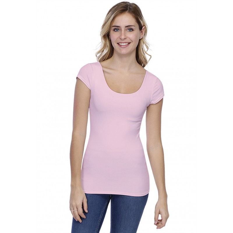 T-shirt col danseuse manches courtes capes en modal ROXANE02 T-shirt col danseuse manches courtes capes en modal ROXANE02
