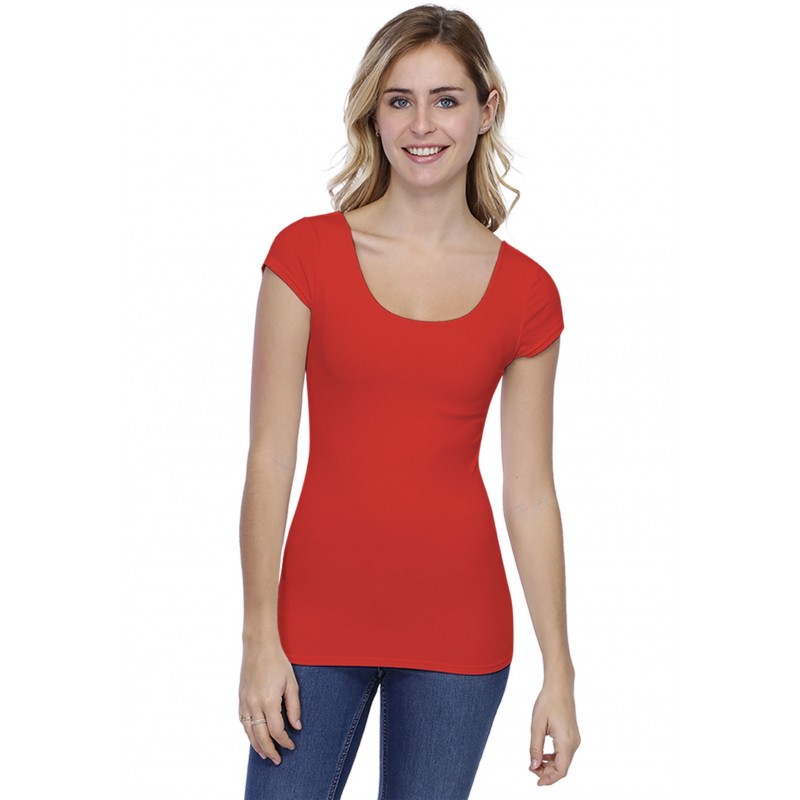 T-shirt col danseuse manches courtes capes en modal ROXANE02 T-shirt col danseuse manches courtes capes en modal ROXANE02