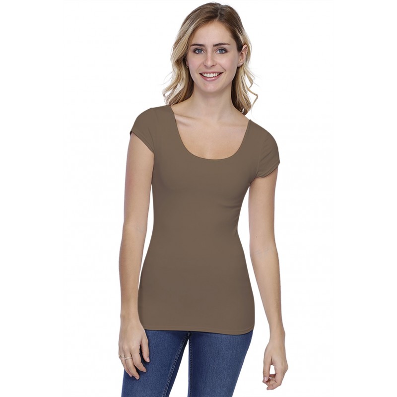 T-shirt col danseuse manches courtes capes en modal ROXANE02 T-shirt col danseuse manches courtes capes en modal ROXANE02