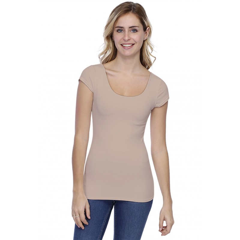 T-shirt col danseuse manches courtes capes en modal ROXANE02 T-shirt col danseuse manches courtes capes en modal ROXANE02