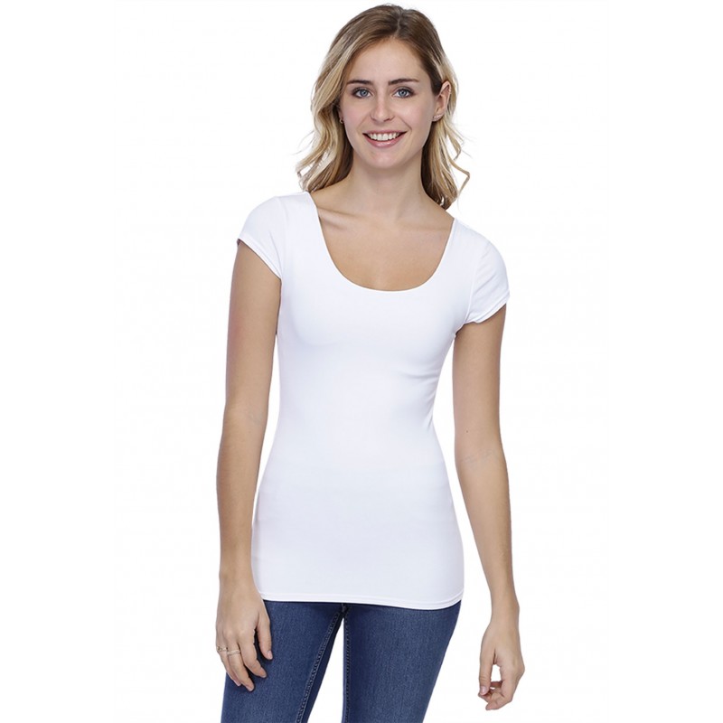 T-shirt col danseuse manches courtes capes en modal ROXANE02 T-shirt col danseuse manches courtes capes en modal ROXANE02