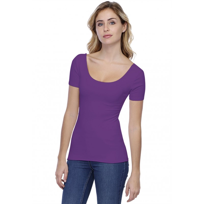 T-shirt col danseuse manches courtes en modal ROXANE03 T-shirt col danseuse manches courtes en modal ROXANE03