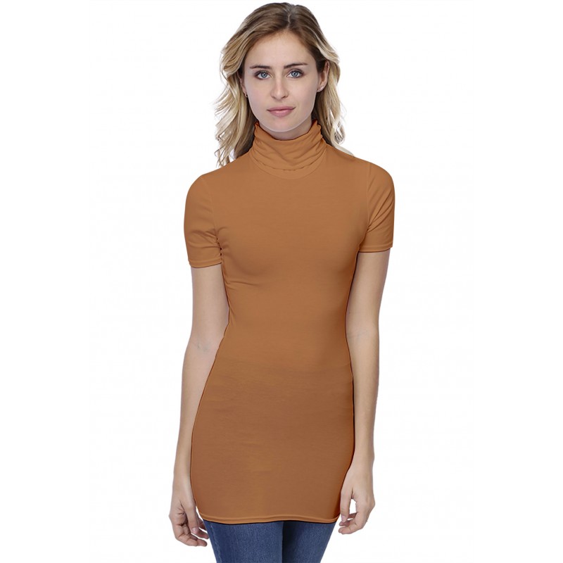 T-shirt long col roulé manches courtes en modal CINDY08 T-shirt long col roulé manches courtes en modal CINDY08