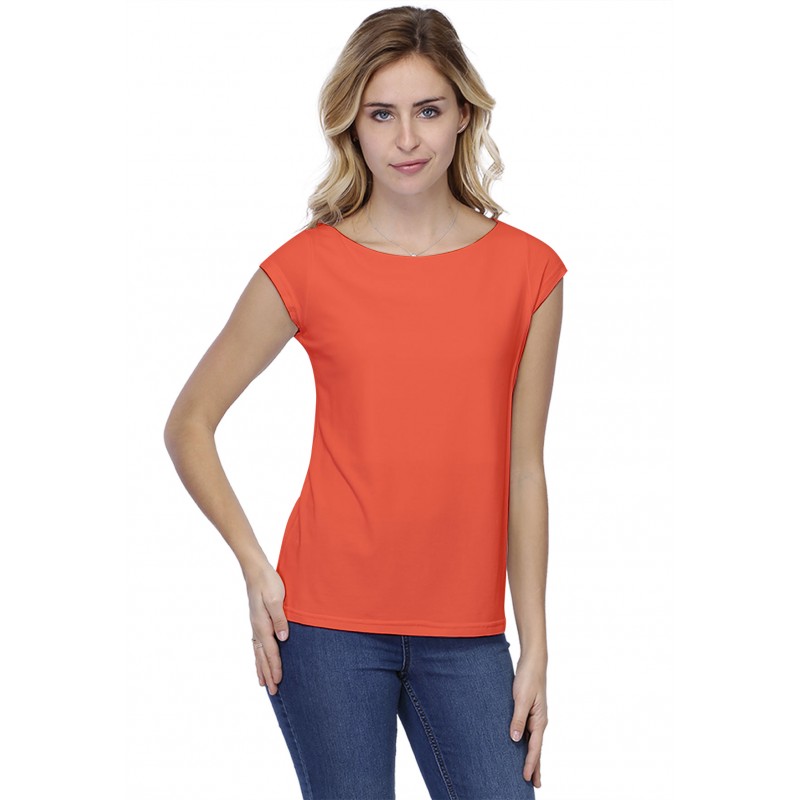 T-shirt coupe droite col bateau doublé devant manches capes en modal BINO02 T-shirt coupe droite col bateau doublé devant manches capes en modal BINO02