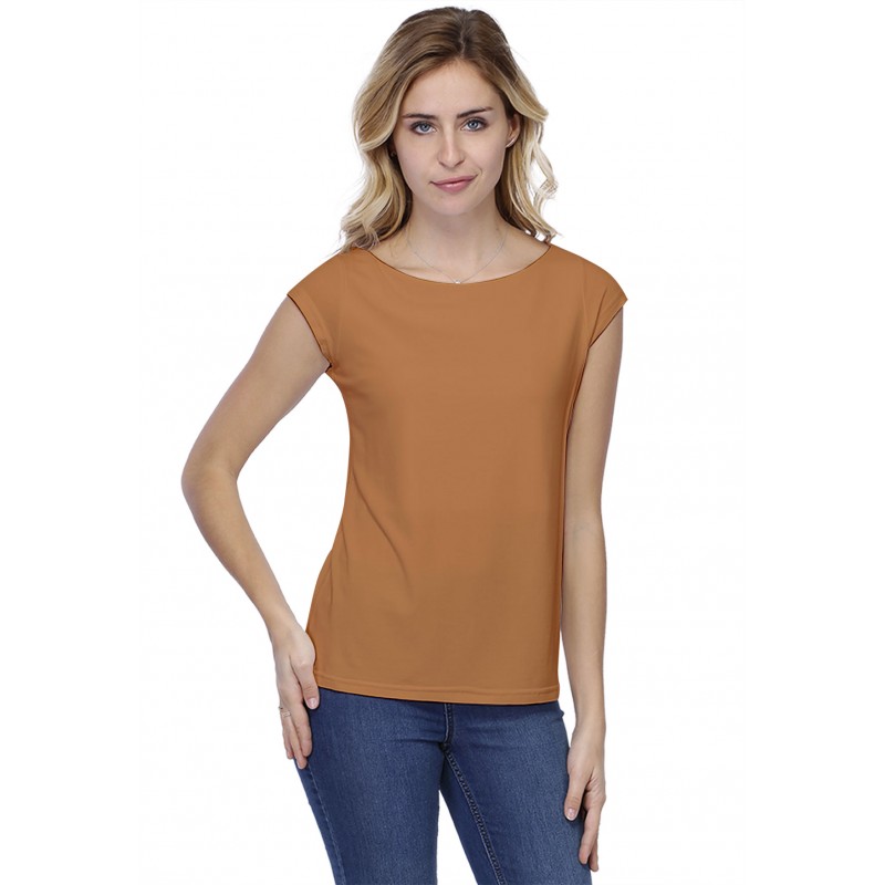 T-shirt coupe droite col bateau doublé devant manches capes en modal BINO02 T-shirt coupe droite col bateau doublé devant manches capes en modal BINO02