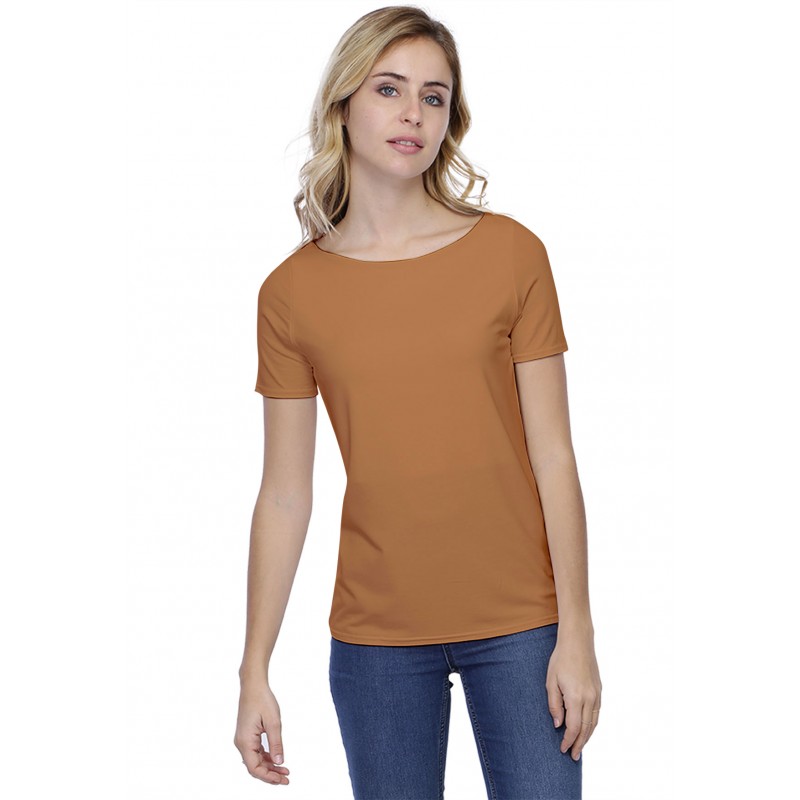 T-shirt coupe droite col bateau doublé devant en modal BINO03 T-shirt coupe droite col bateau doublé devant en modal BINO03