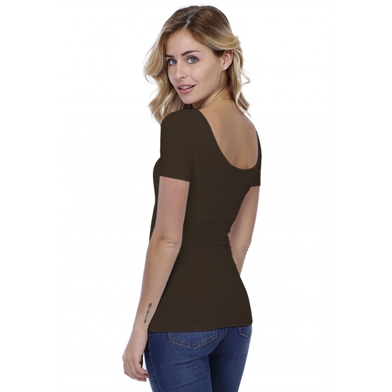 T-shirt col danseuse manches courtes en modal ROXANE03 T-shirt col danseuse manches courtes en modal ROXANE03