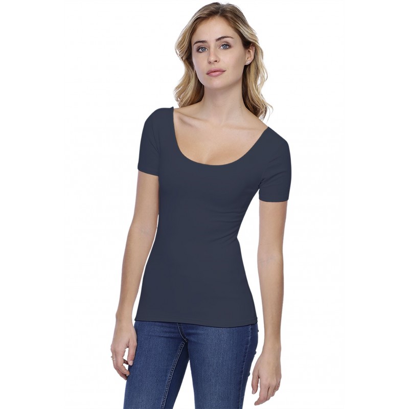 T-shirt col danseuse manches courtes en modal ROXANE03 T-shirt col danseuse manches courtes en modal ROXANE03