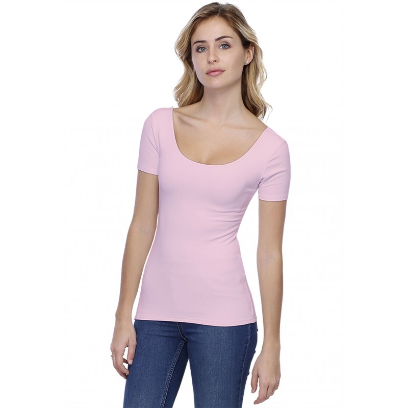 T-shirt col danseuse manches courtes en modal ROXANE03 T-shirt col danseuse manches courtes en modal ROXANE03