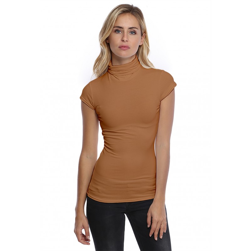 T-shirt col roulé manches courtes capes en modal CINDY02 T-shirt col roulé manches courtes capes en modal CINDY02