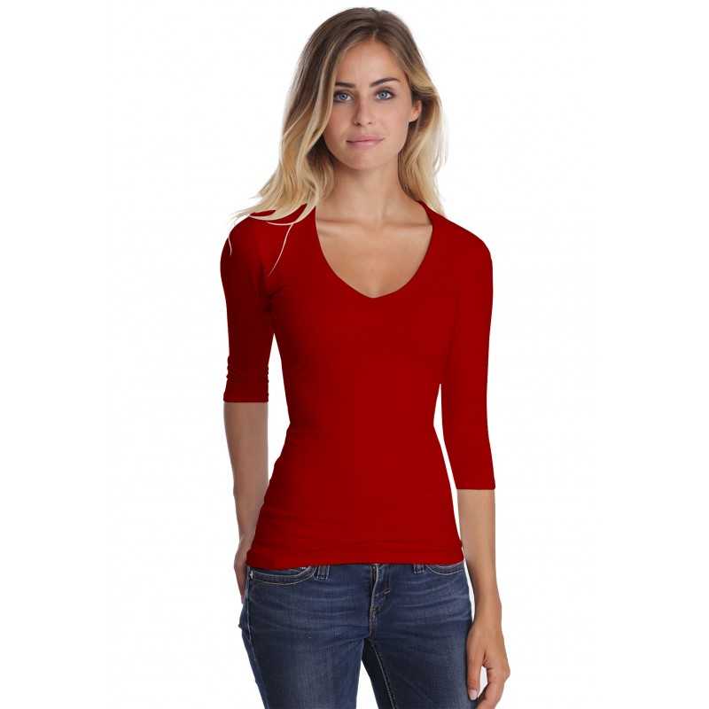 T-shirt col V manches longues femme – Sylvia | Rendez-Vous Paris