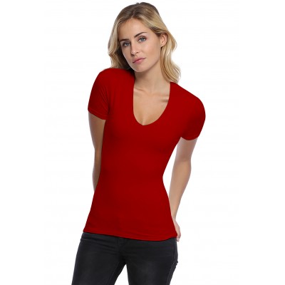 T-shirt col V doublé devant manches courtes en modal SYLVIA03