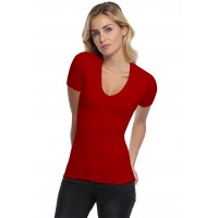 T-shirt col V doublé devant manches courtes en modal SYLVIA03