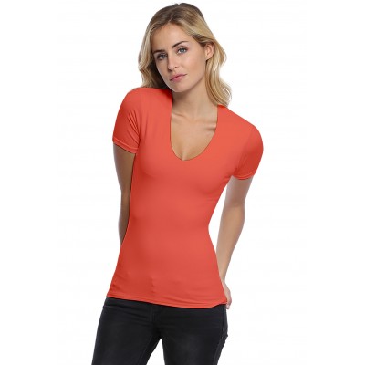 T-shirt col V doublé devant manches courtes en modal SYLVIA03