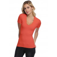 T-shirt col V doublé devant manches courtes en modal SYLVIA03