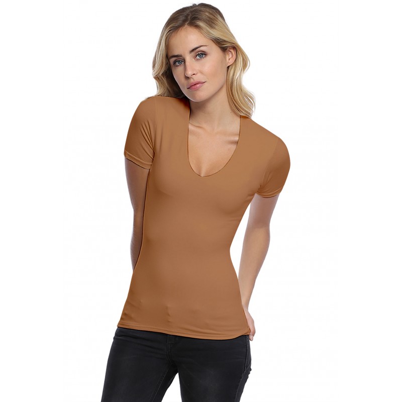 T-shirt col V doublé devant manches courtes en modal SYLVIA03 T-shirt col V doublé devant manches courtes en modal SYLVIA03