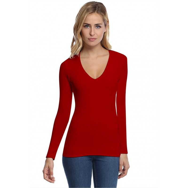 T-shirt col V manches longues femme – Sylvia | Rendez-Vous Paris