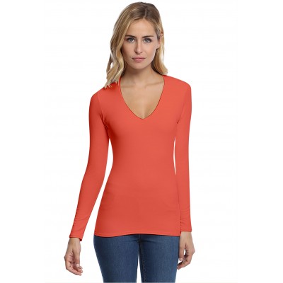 T-shirt col V doublé devant manches longues en modal SYLVIA05