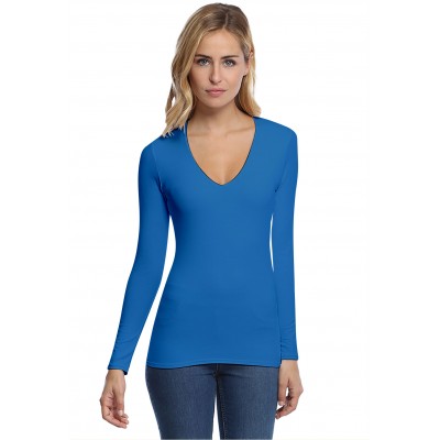 T-shirt col V doublé devant manches longues en modal SYLVIA05