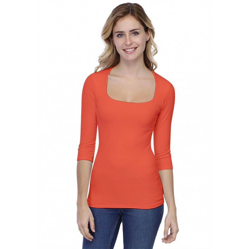 T-shirt col carré manches 3-4 en modal CLARA04 T-shirt col carré manches 3-4 en modal CLARA04