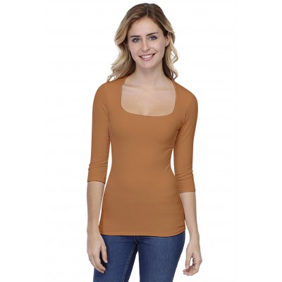 T-shirt col carré manches 3-4 en modal CLARA04