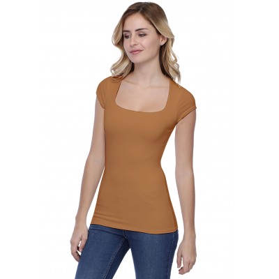 T-shirt col carré doublé devant manches courtes en modal CLARA02