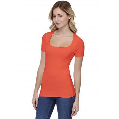 T-shirt col carré doublé devant manches courtes en modal CLARA03