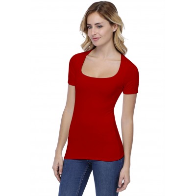 T-shirt col carré doublé devant manches courtes en modal CLARA03