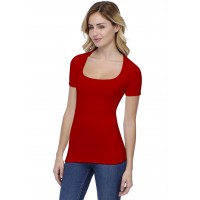 T-shirt col carré doublé devant manches courtes en modal CLARA03