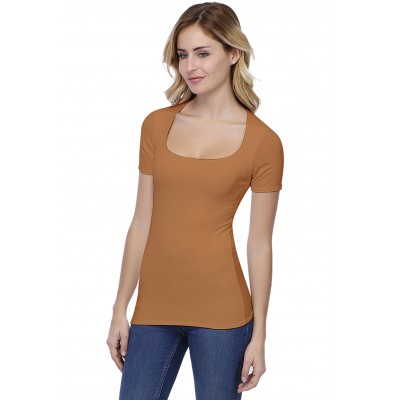 T-shirt col carré doublé devant manches courtes en modal CLARA03