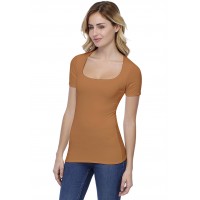 T-shirt col carré doublé devant manches courtes en modal CLARA03