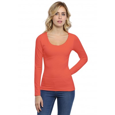 T-shirt col rond doublé devant manches longues en modal ZAZA05