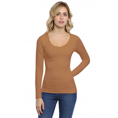 T-shirt col rond doublé devant manches longues en modal ZAZA05