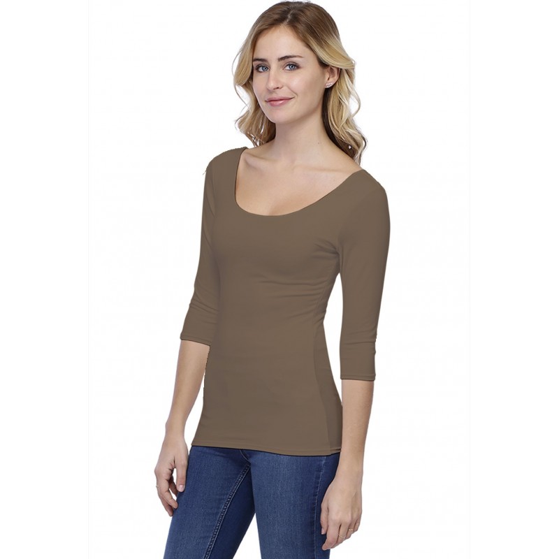 T-shirt col danseuse manches 3-4 en modal ROXANE04 T-shirt col danseuse manches 3-4 en modal ROXANE04