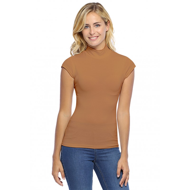 Tee-shirt col montant et petites manches capes en modal PENNY02 Tee-shirt col montant et petites manches capes en modal PENNY02