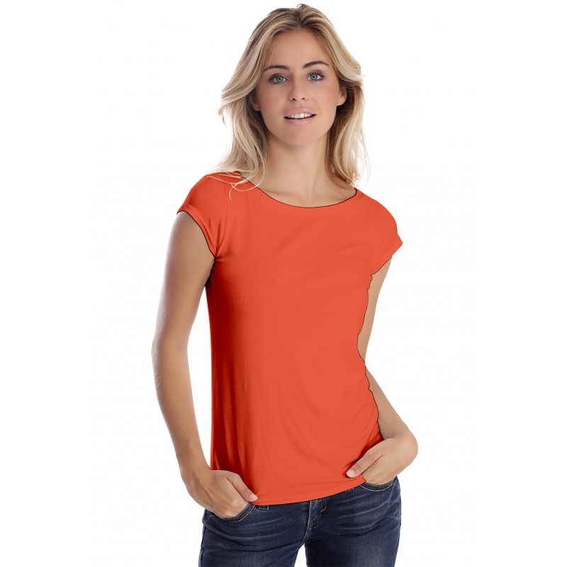 T-shirt col bateau manches courtes capes en modal DOMI02 T-shirt col bateau manches courtes capes en modal DOMI02