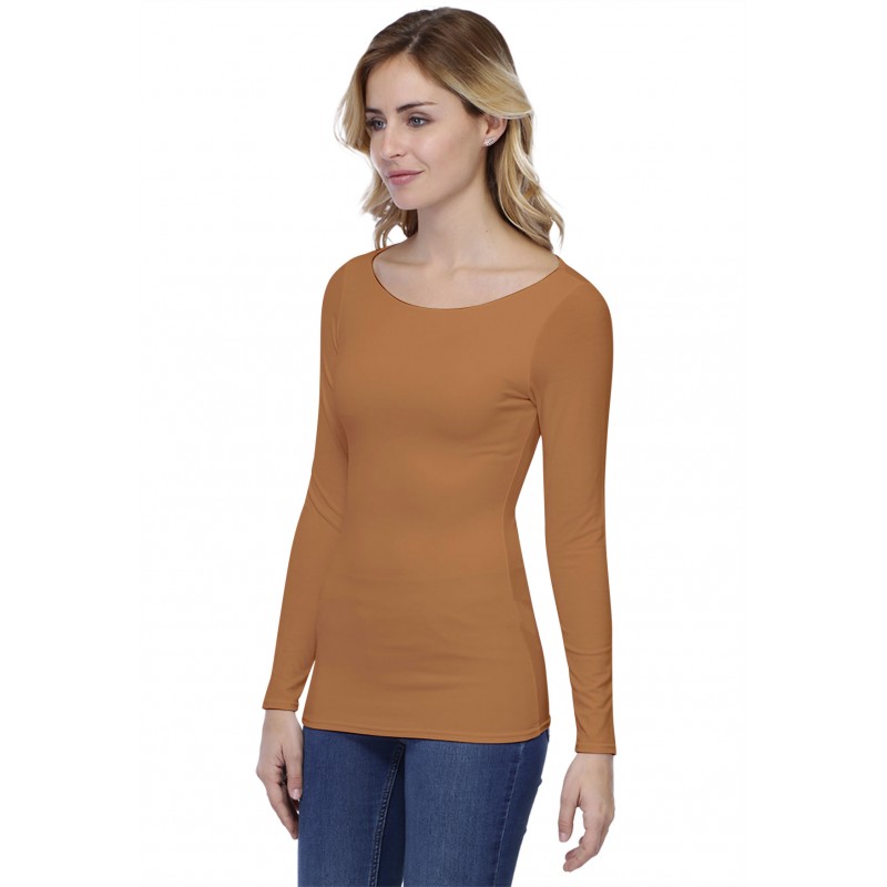 T-shirt col bateau doublé devant manches longues en modal DORIS05 T-shirt col bateau doublé devant manches longues en modal DORIS05