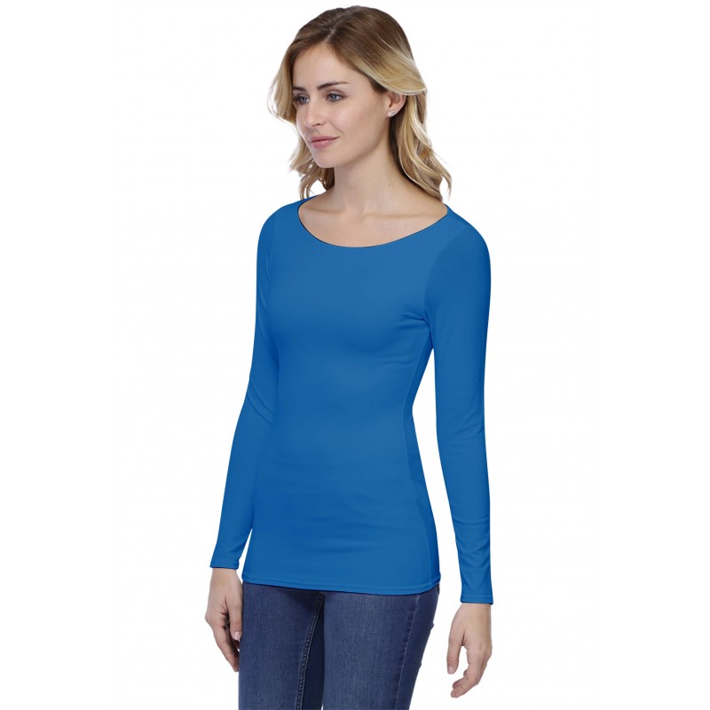 T-shirt col bateau doublé devant manches longues en modal DORIS05 T-shirt col bateau doublé devant manches longues en modal DORIS05