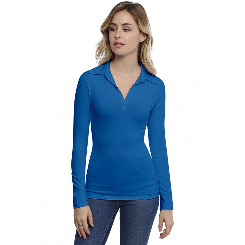 T-shirt col polo manches longues en modal GLORIA05 T-shirt col polo manches longues en modal GLORIA05