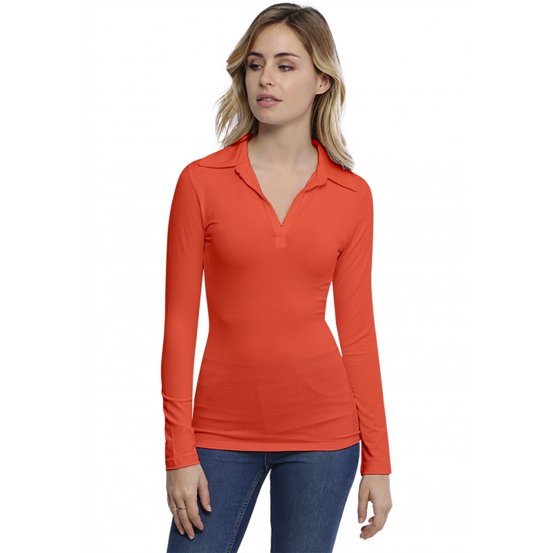 T-shirt col polo manches longues en modal GLORIA05 T-shirt col polo manches longues en modal GLORIA05