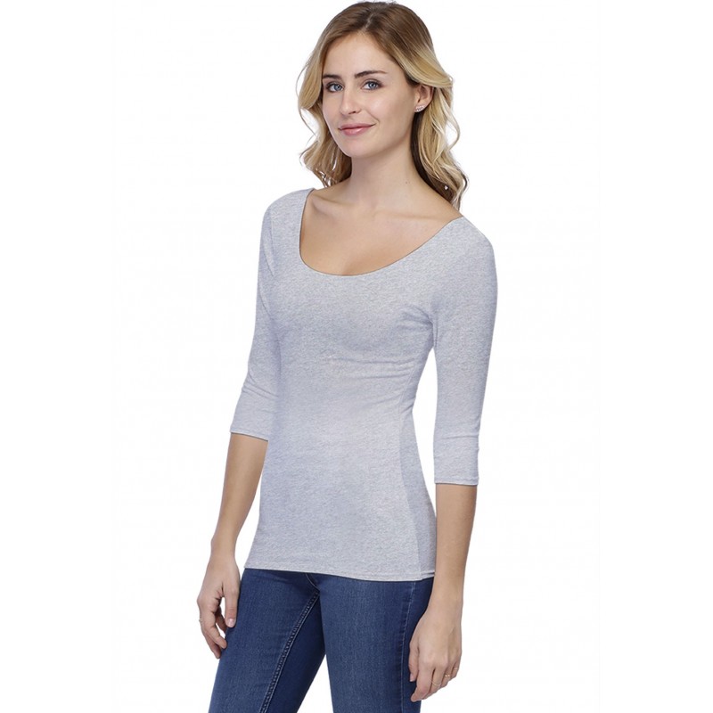 T-shirt col danseuse manches 3-4 en modal ROXANE04 T-shirt col danseuse manches 3-4 en modal ROXANE04