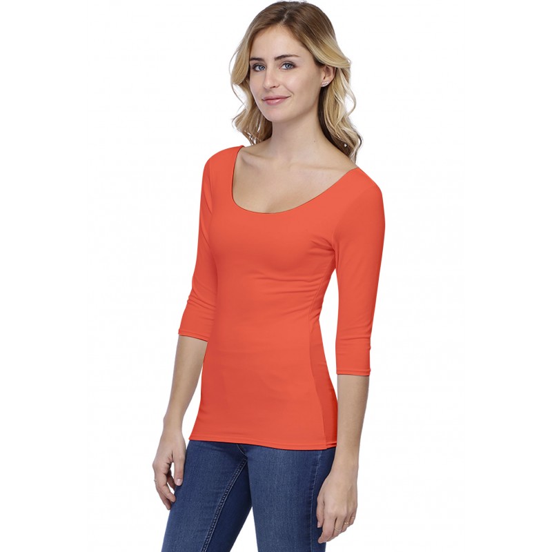 T-shirt col danseuse manches 3-4 en modal ROXANE04 T-shirt col danseuse manches 3-4 en modal ROXANE04