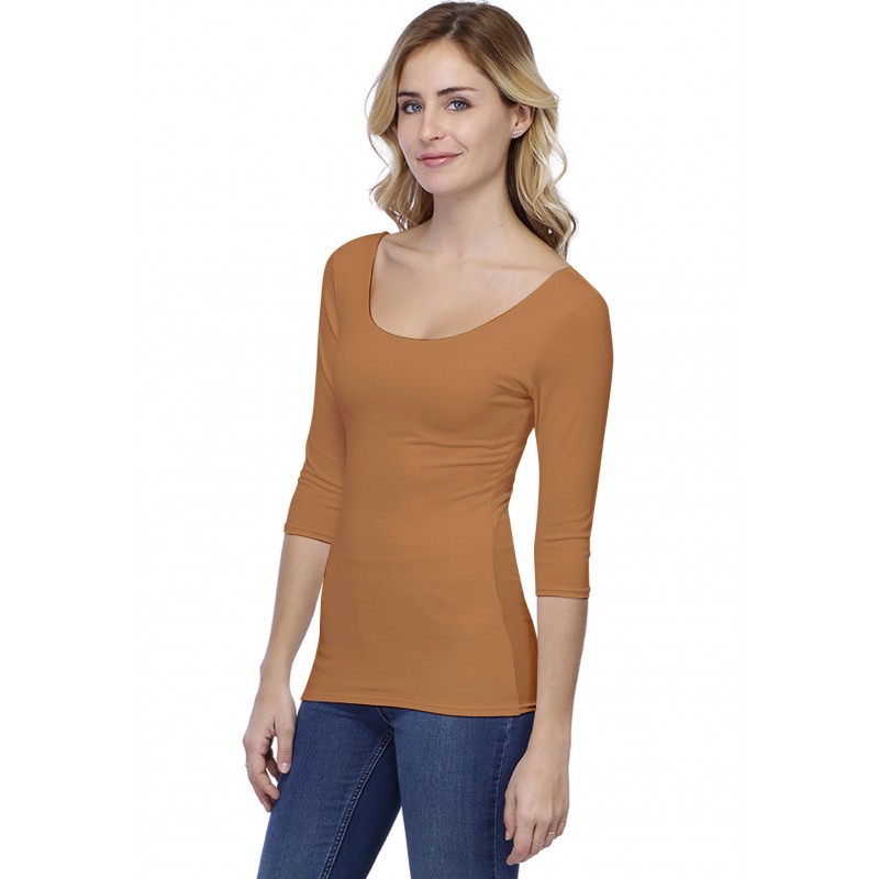 T-shirt col danseuse manches 3-4 en modal ROXANE04 T-shirt col danseuse manches 3-4 en modal ROXANE04