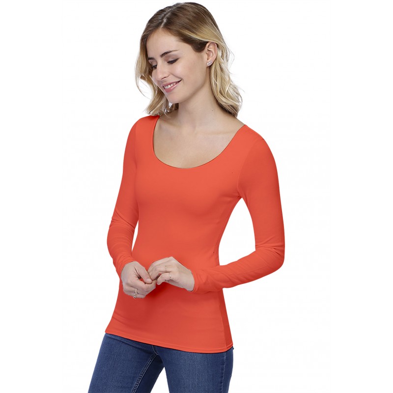 T-shirt col danseuse manches longues en modal ROXANE05 T-shirt col danseuse manches longues en modal ROXANE05