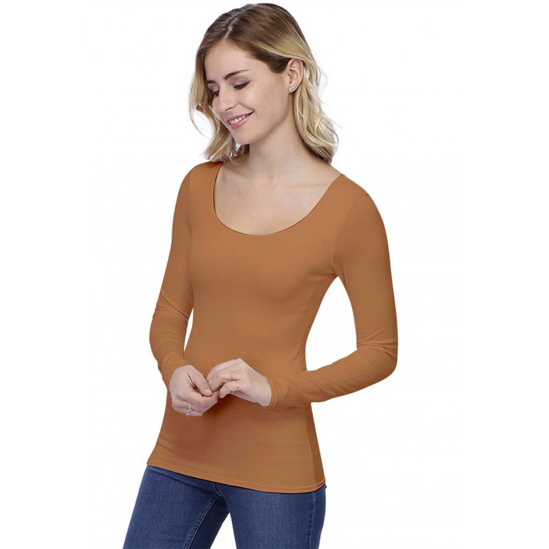 T-shirt col danseuse manches longues en modal ROXANE05 T-shirt col danseuse manches longues en modal ROXANE05