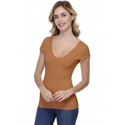 T-shirt col V doublé devant et derrière manches courtes en modal VIVI02